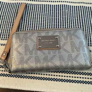 Michael Kors Metallic Silver Wristlet Wallet